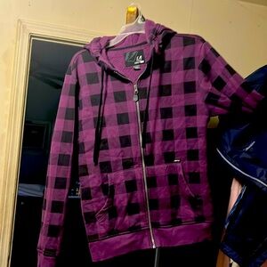 Purple and black zip up hoodie